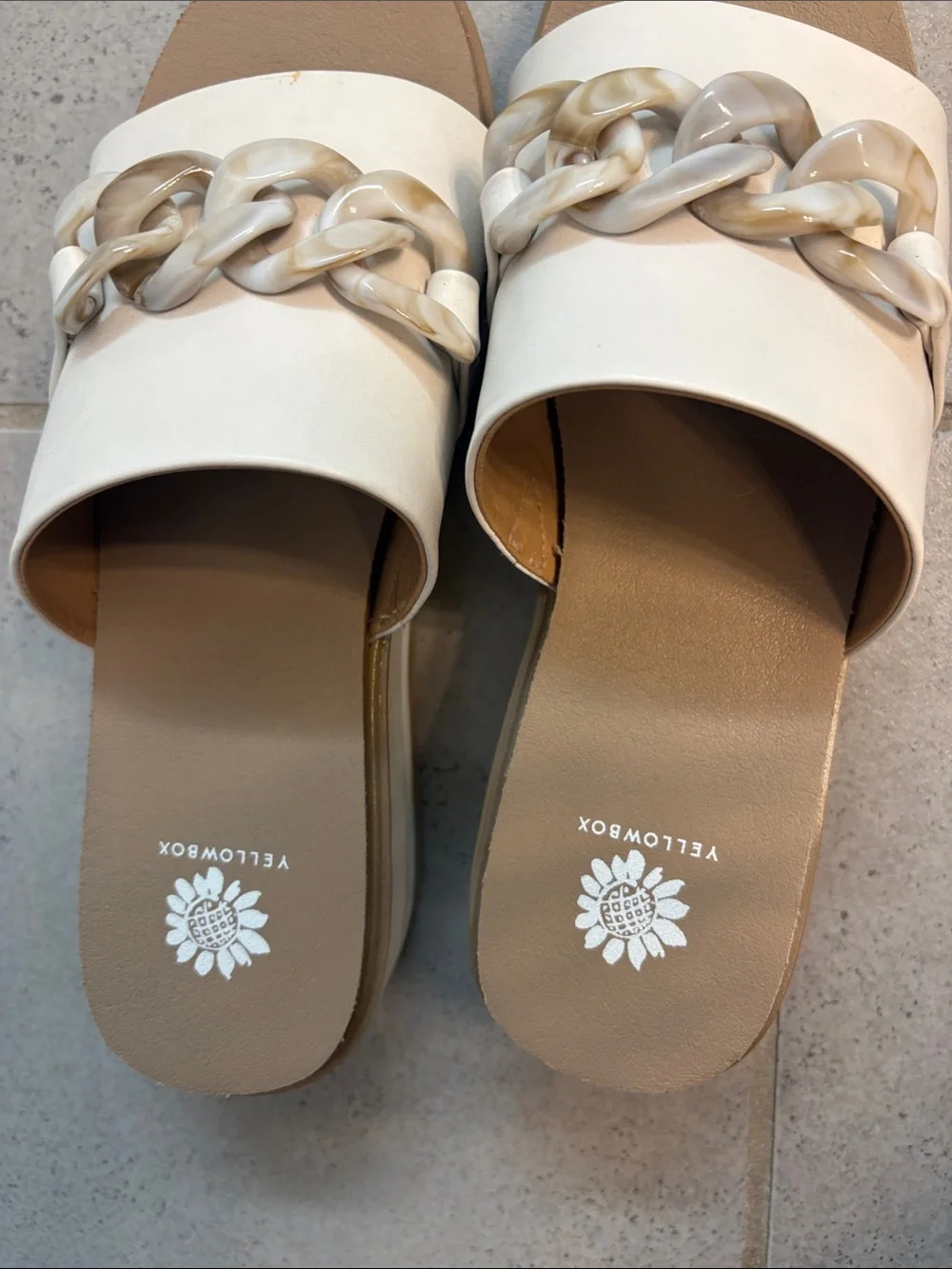 Yellow Box Women’s White Slide Sandals with Chain Accent